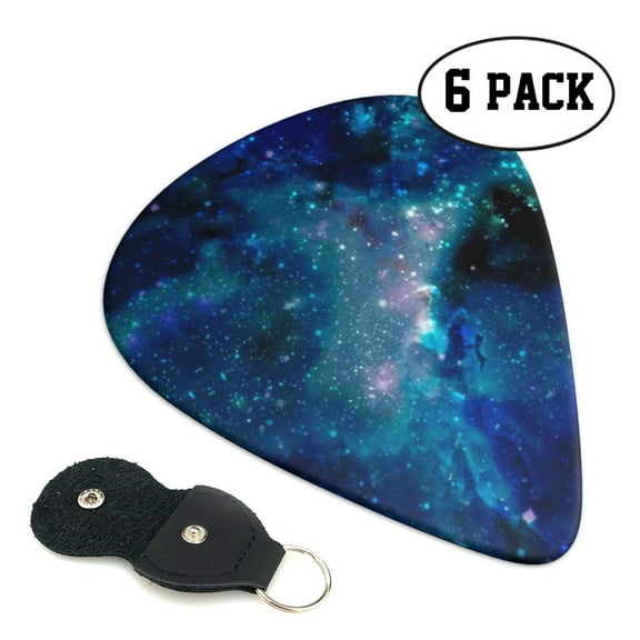 6 Pieces Galaxy Nebula Space Guitar Picks for Guitar Bass Music Instruments with 1 Pick Leather Pick Holder