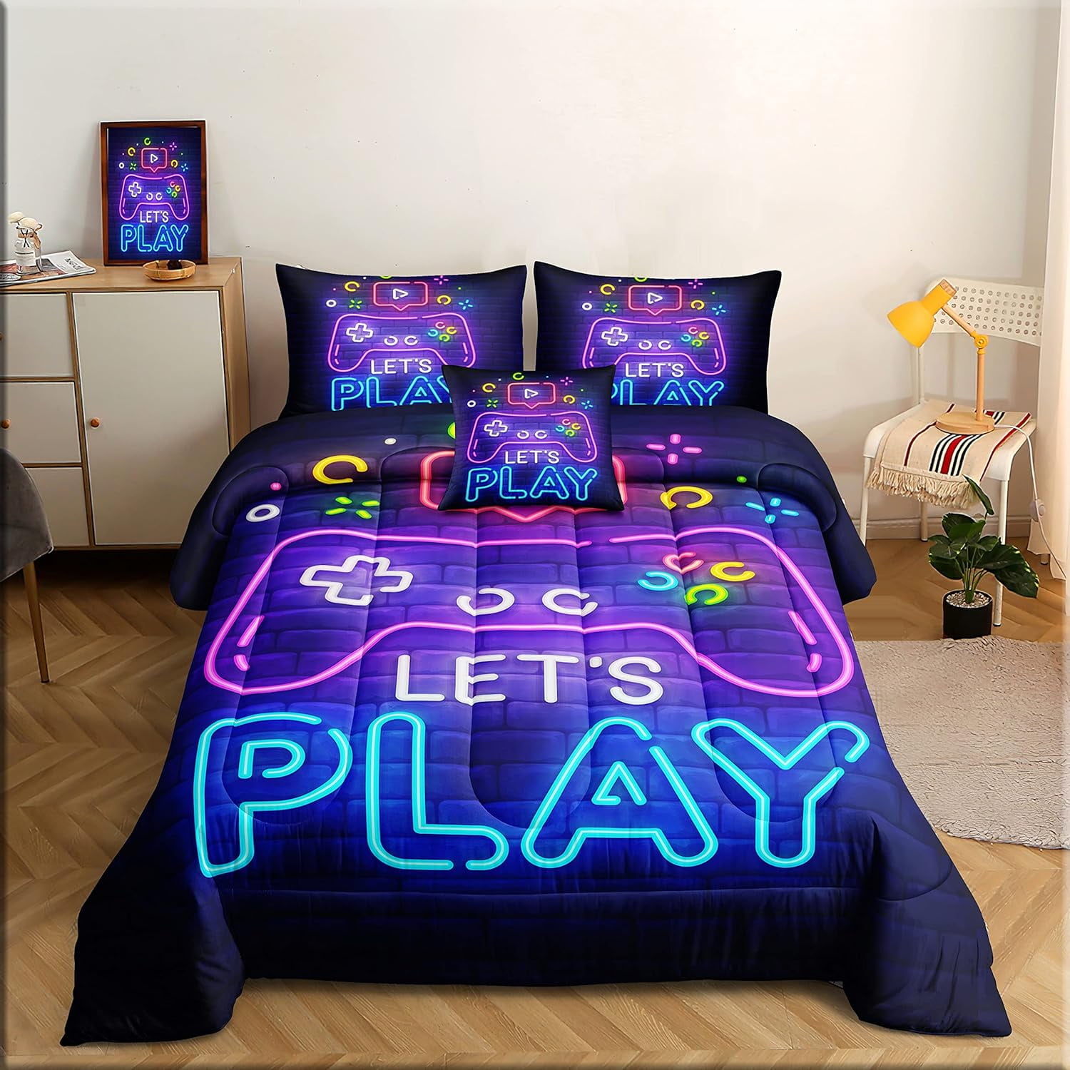 6 Pieces Gamer Bedding Set for Boys Gaming Comforter Full Size, Game ...