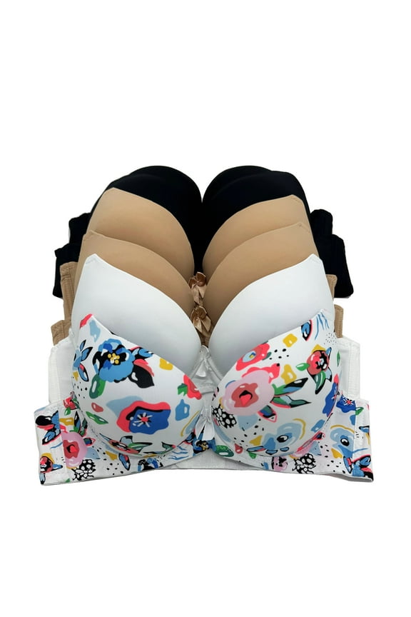 6 Pieces Gift ADD 1 Cup Full Cup Demi Wired Double Pushup Push Up Bra B/C (34B)