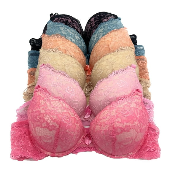 6 Pieces Gift ADD 1 Cup Full Cup Demi Wired Double Pushup Push Up Bra B/C (34C)