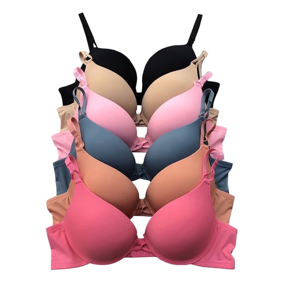 6 Pieces Gift ADD 1 Cup Full Cup Demi Wired Double Pushup Push Up Bra B/C (36C)