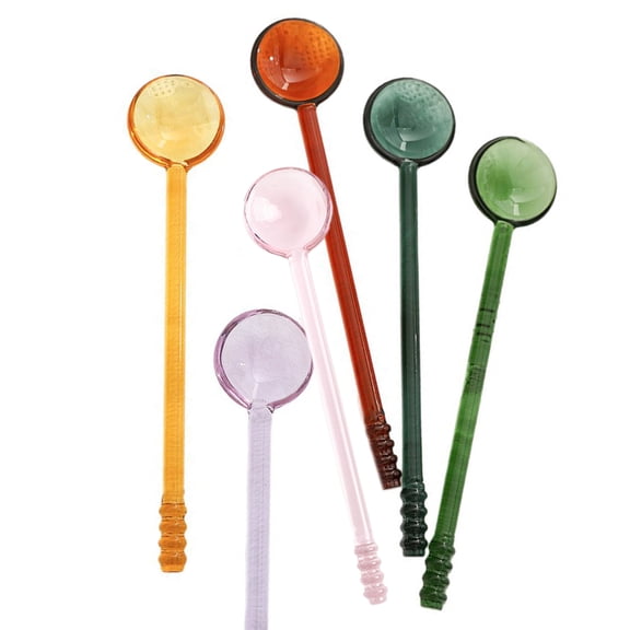 6 Pieces Glass Spoons for Honeys Yogurt Dessert Hot Drink Stirring Heat Resistant Easy Cleaning Tool