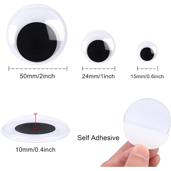6 Pieces Googly Wiggle Eyes, Google Eyes Self Adhesive Googlie Craft Wiggle Eyes (0.6Inch 1 Inch 2 Inches)
