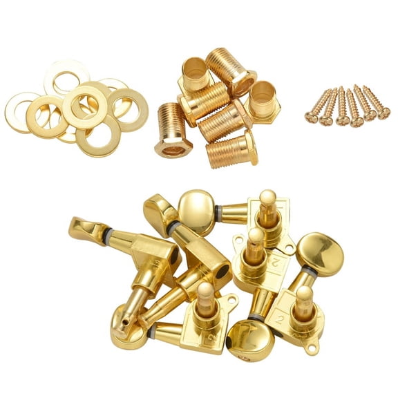 6 Pieces Guitar String Tuning Key Pegs/ Knobs(for Left and Right) with Ferrules,Threaded Bushings,Mount Screws for Electric or Acoustic Guitar,Made of Zinc Alloy Metal(Gold)