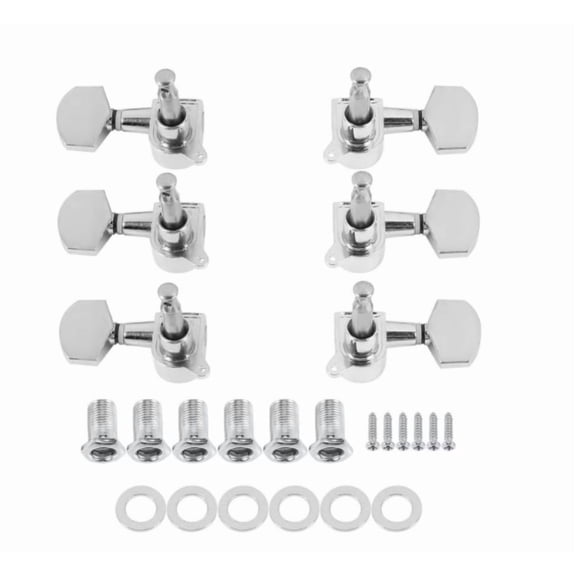 6 Pieces Guitar Tuning Pegs(3L+3R), Complete Set of Silver Machine Heads – Includes Knobs, Great for Acoustic Guitar Tuning