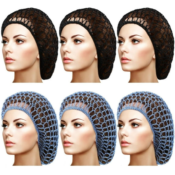 6 Pieces Hair Net Snoods for Women Sleeping Mesh Soft Rayon Knit Crochet Hairnet Long Short Curls Hair Cover Accessory