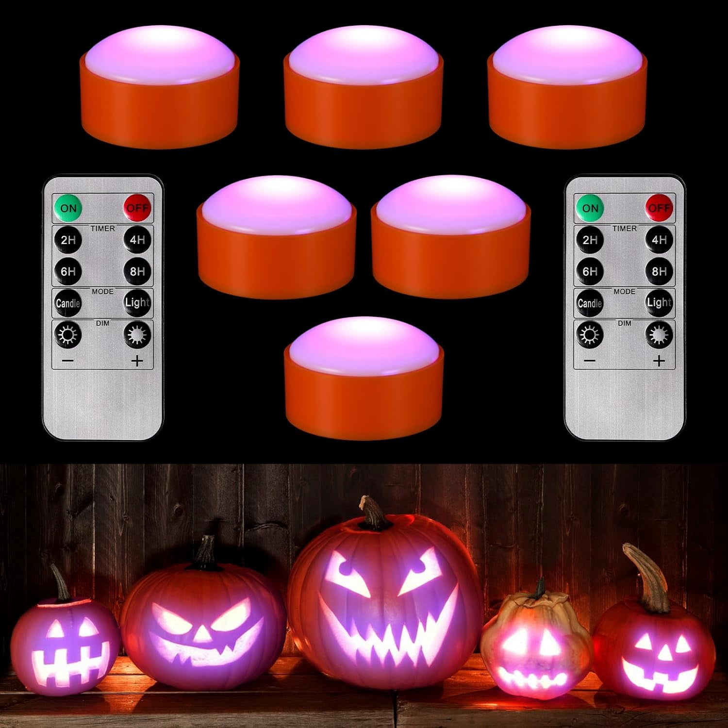 6 Pieces Halloween Pumpkin Lights with Remote and Timer LED Pumpkin ...