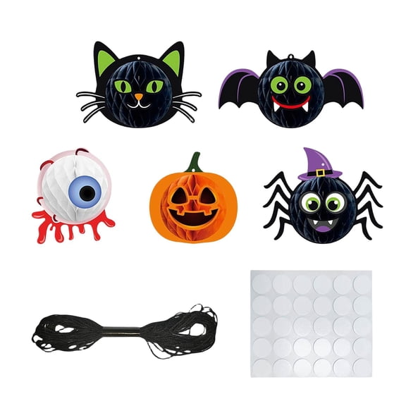 6 Pieces Hanging Halloween Decorations, Honeycomb Indoor Halloween Decor, Cute Spooky Style Hanging Decor for Ceiling Door Window, Home Kitchen Party Halloween Decor Kit