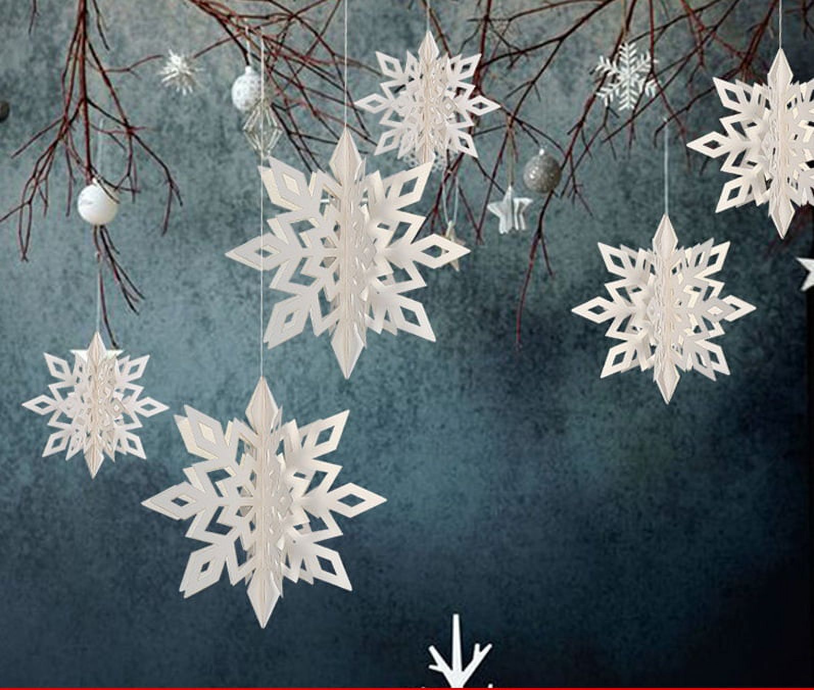 6 Pieces Hanging Snowflake Decorations Ornaments 3D Large White Paper Snowflakes Garland Snow Flakes for Christmas Tree Wedding Holiday New Year Room