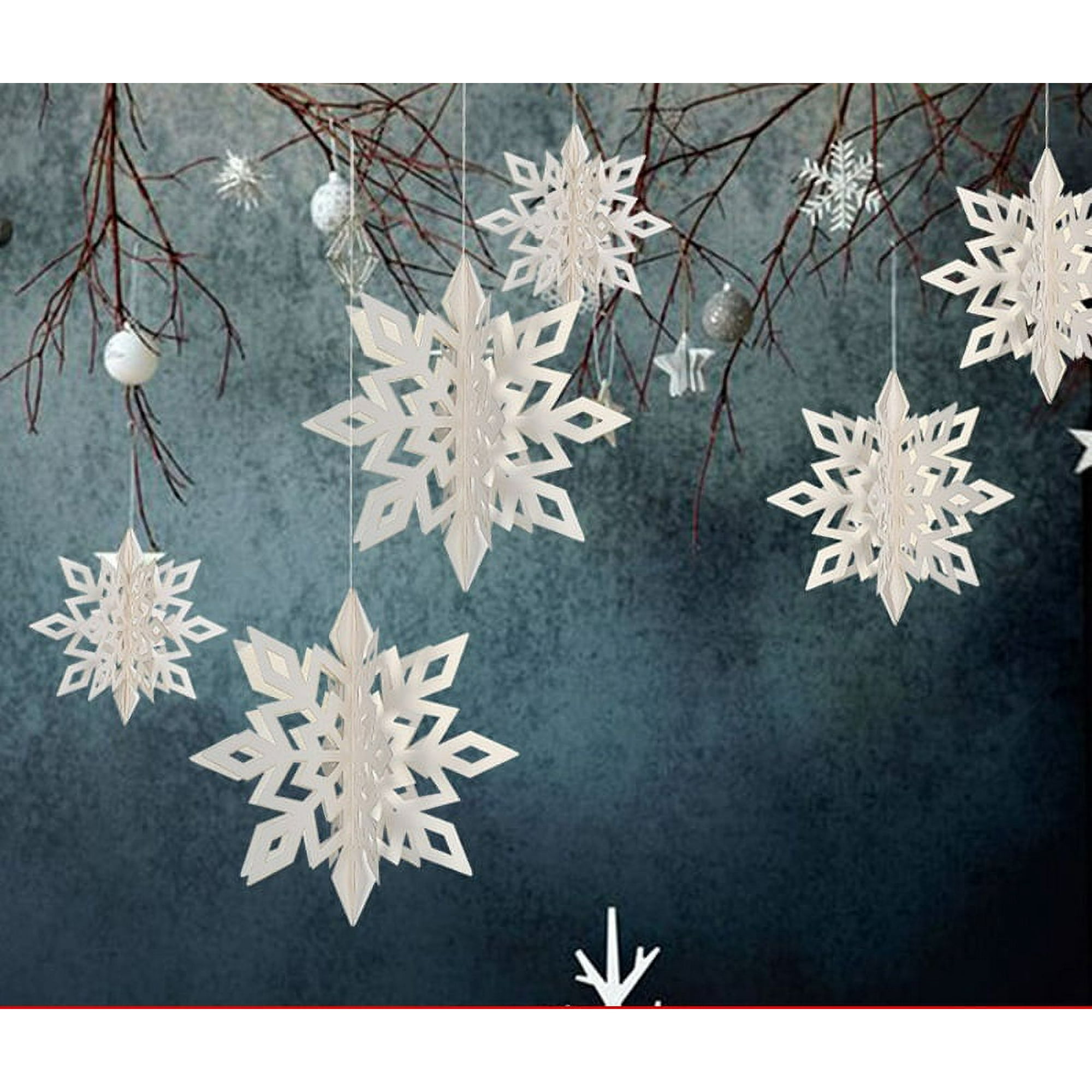 6 Pieces Hanging Snowflake Decorations Ornaments 3D Large White ...