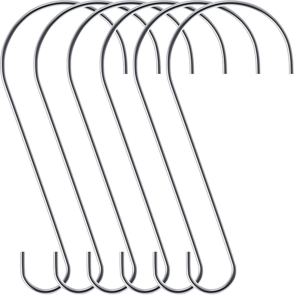 6 Pieces Heavy Duty Big S Hooks Bird Feeder Garden Rustproof Stainless Steel Hook for Tree Branch, Kitchen, Bird House, Plants, Baskets, Lanterns and Bicycles(12 Inch,Silver)