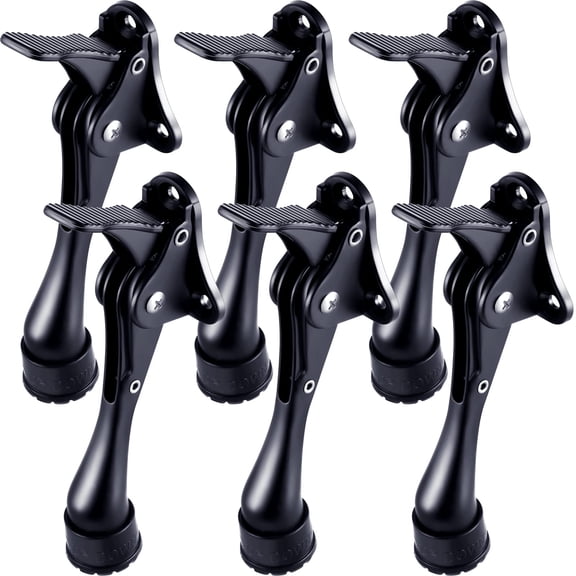6 Pieces Heavy Duty Door Stopper 6 Inch Kickdown Door Stops for Bottom Adjustable Metal Spring Kick Down Stand Floor Doorstop Easy Pedal with Rubber Tips Wall Protector(Silver)
