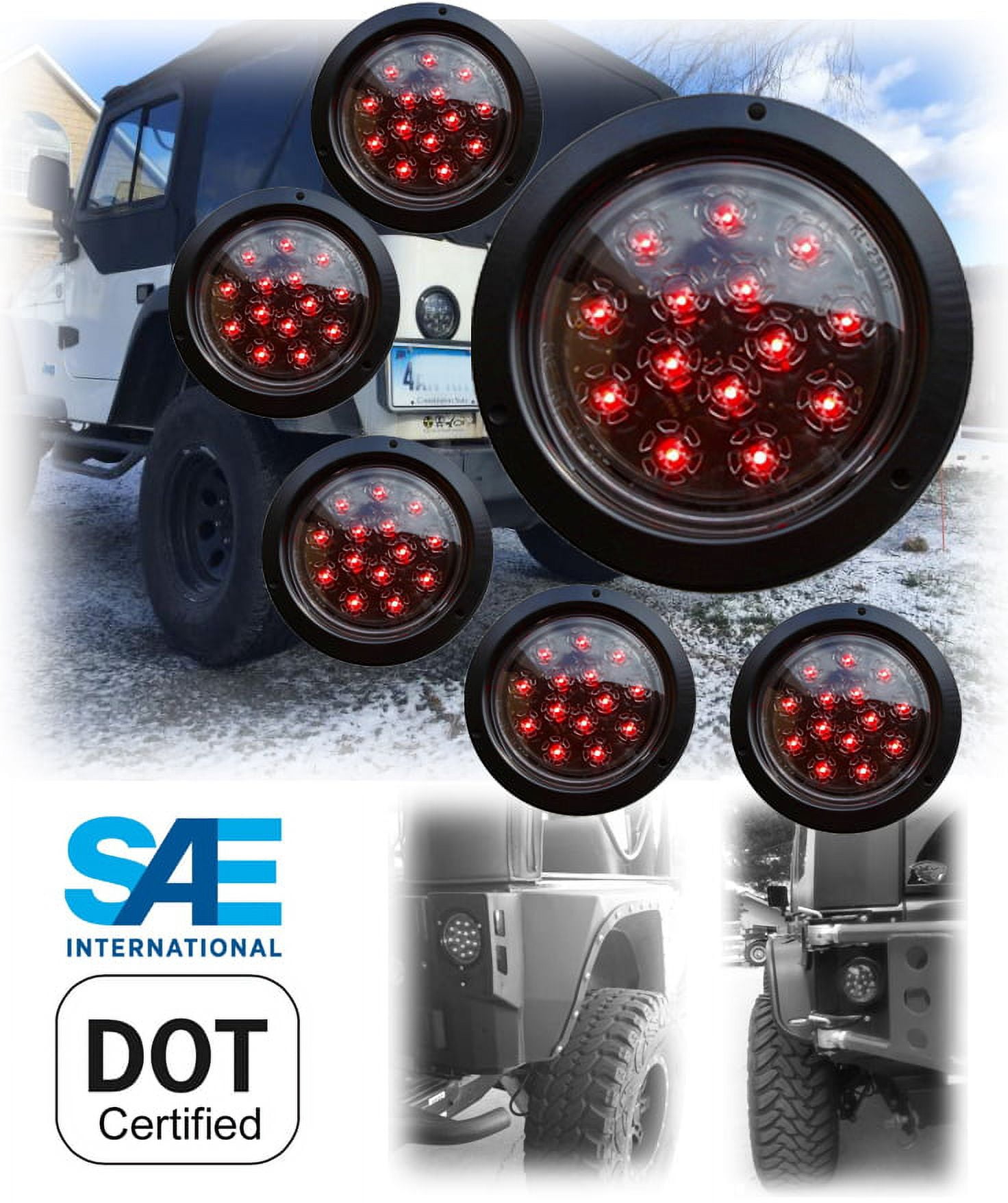 6 Pieces High Quality Red Round 5-3/8" Flush Mount Brake Stop Turn Tail Signal BRIGHT LED Light For TRUCK TRAILER JEEP TRACTOR -D