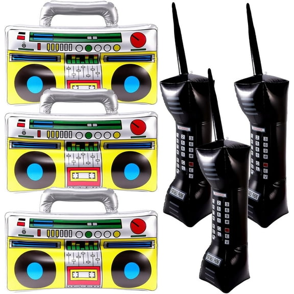 6 Pieces Inflatable Radio Boombox Inflatable Mobile Phone,80's 90's Party Decoration,Retro Inflatable Mobile Phone,Inflatable Radio Props for Hip Hop Theme Party Birthday Party Supplies