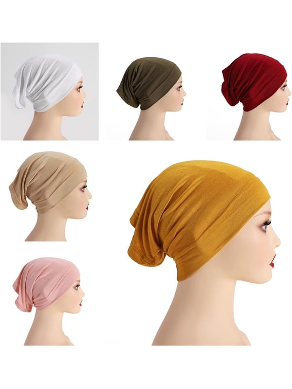 6 Pieces Inner Hijab Cap for Women Islam Muslim Turban Under Scarf Undercap Soft Jersey Bonnet Tube Cap