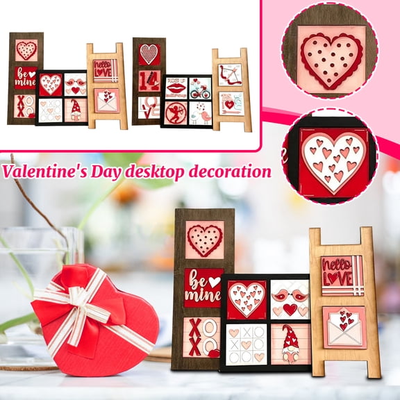 6 Pieces Interchangeable Mini Ladder Valentine's Day Decoration, Wooden Xoxo Love Wooden Sign Blocks, for Valentines Party Home Table Decor Romantic Red Hearts Valentines Day Centerpiece Gifts
