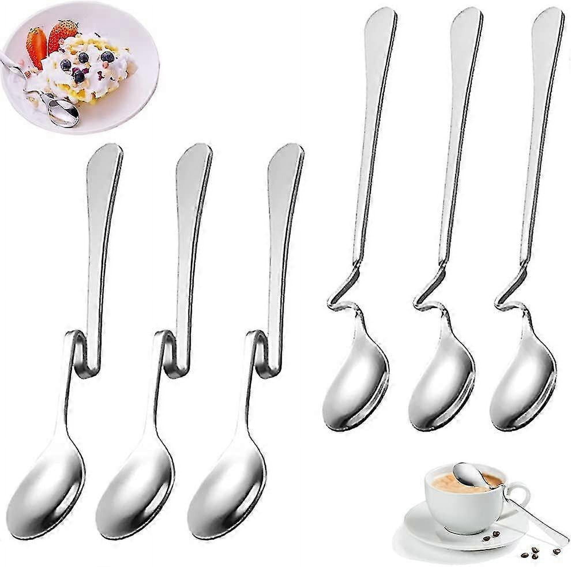 6 Pieces Jam Spoons, Long Hanging Straight Cup Spoons, Stainless Steel Folding Coffee Spoons, Hanging Honey Spoon with Curved Handles