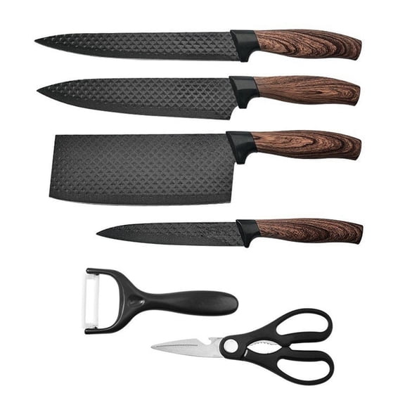 6 Pieces Kitchen Knife Set with Healthy Anti-Rust Coating, Stainless Steel Professional Chef Knife Sets with Elegant Box, Kitchen Knives with Scissors & Peeler for Cooking