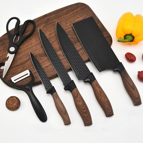 6 Pieces Kitchen Knife Set with Healthy Anti-Rust Coating, Stainless Steel Professional Chef Knife Sets with Elegant Box, Kitchen Knives with Scissors & Peeler for Cooking