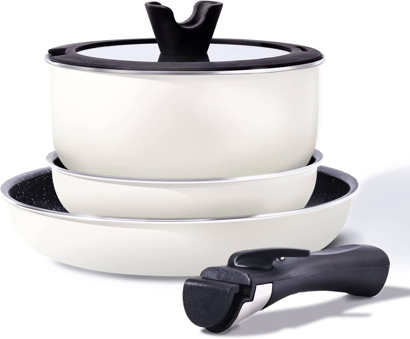 6 Pieces Kitchen Nonstick Cookware Sets with Removable Handle