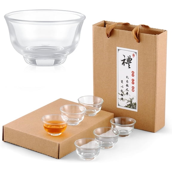 6 Pieces Korean Soju Shot Glasses Sets Porcelain Cups Korean Ceramic Cups Tea Accessories Drinkware, Handcrafted Ceramic(Clear,Elegant Pattern)