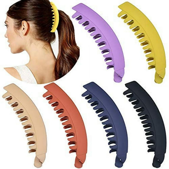 6 Pieces Large Banana Clips Big Banana Hair Clips for Thick hair,Non-slip Ponytail Holder Clip for Women and Girls,6 Colors
