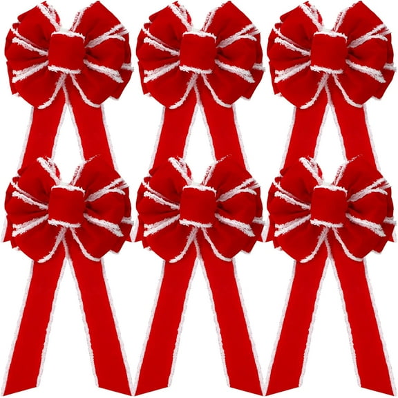 6 Pieces Large Christmas Bow Outdoor Decoration 10 x 20 Inch Velvet Wired Ribbon Christmas Tree Topper Bow Xmas Embellishment Craft for Wreath Party Favors Indoor Home