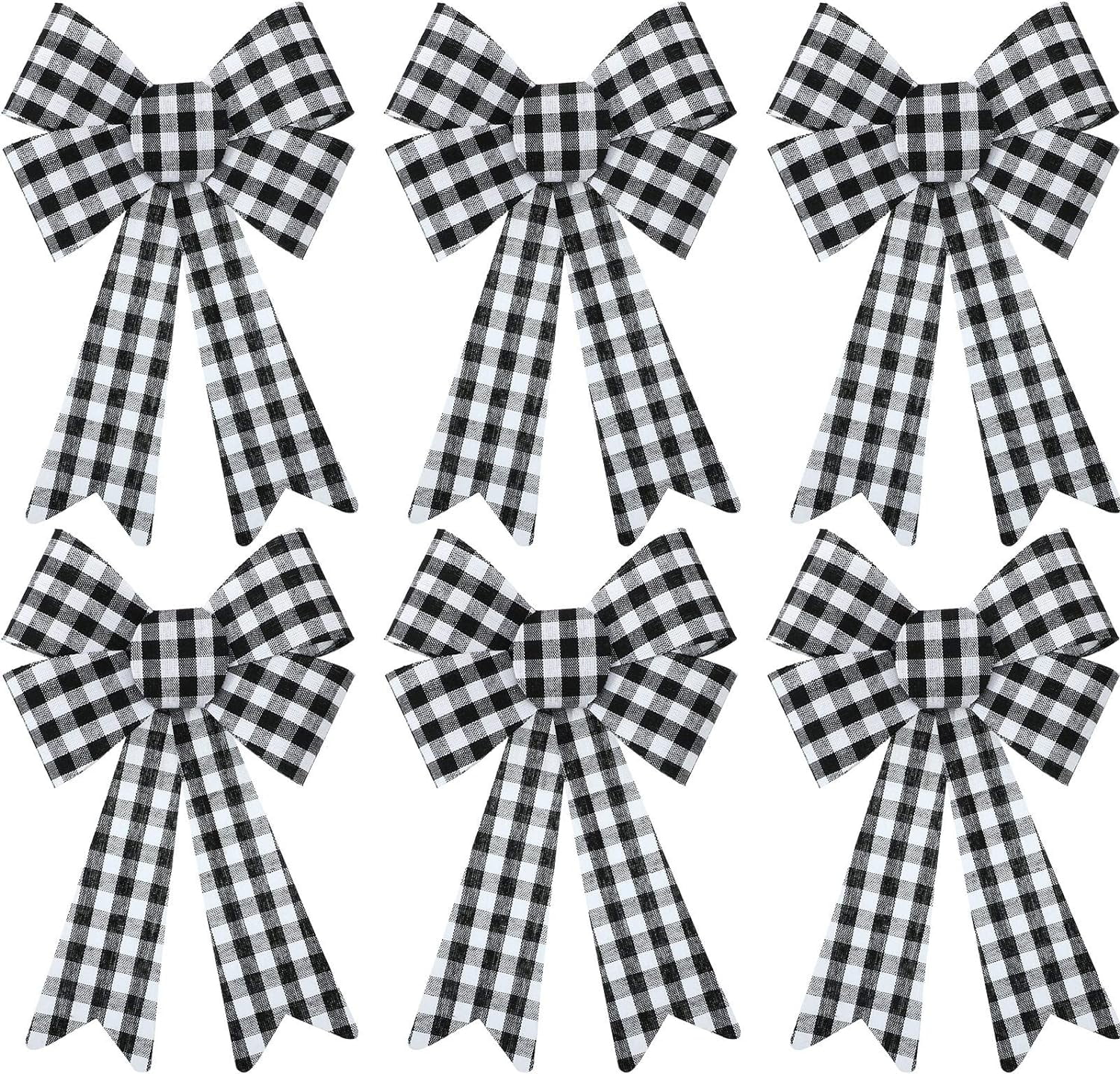 6 Pieces Large Christmas Wreath Bow Buffalo Plaid Christmas Bow PVC Plastic Xmas Plaid Check Wrapping Bow for Christmas Indoor Outdoor Decorations