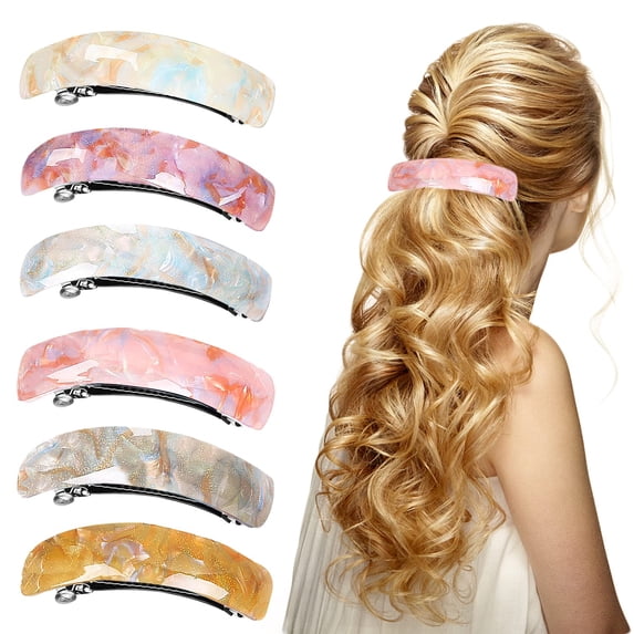 6 Pieces Large Hair Barrettes for Women, Retro Acrylic Large French Automatic Hair Clips for Women Girls and Hair Clasps for thick Hair, 6 Colors Hair Clips