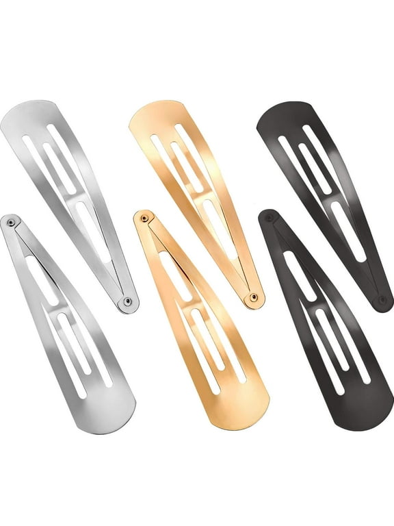 6 Pieces Large Metal Snap Hair Clips No Slip Hair Barrettes Girls Women Hair Accessories (Gold, Silver, Black)