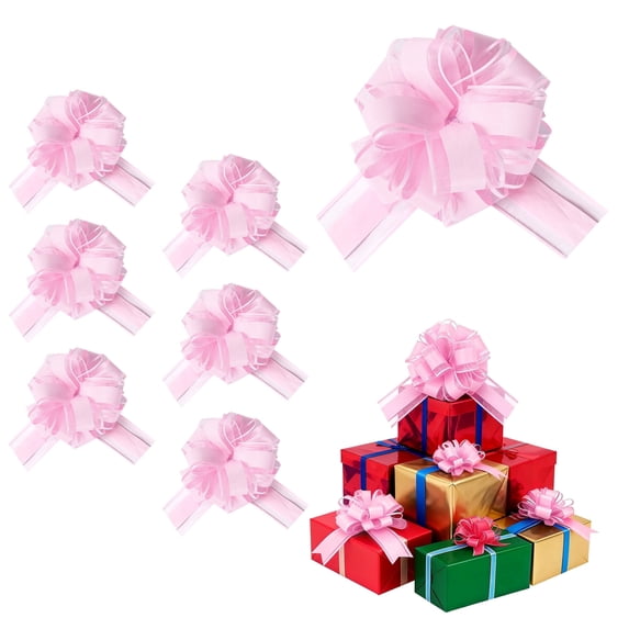 LoomJoyz 6 Pieces Large Pull Bows, Pink Gift Bow, 6 inches, Party Gift Wedding Ribbon Bows for Wrapping Boxes or Flower Decorations, Day Present Decoration Bow(Pink)