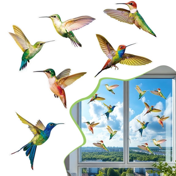 6 Pieces Large Size Hummingbird Window Clings Anti-Collision Window Clings Decals to Prevent Bird Strikes on Casement Glass Non Adhesive Vinyl Cling Hummingbird Stickers