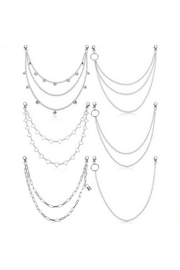 6 Pieces Layered Pant Chains, Jeans Decoration Layered Keychains Belt Trouser Chain, for Women and Men