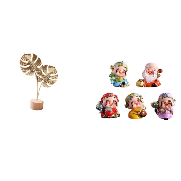 6 Pieces Leaf Sculpture Metal Statue God of Fortune Resin Material Desktop Decor for Home Office