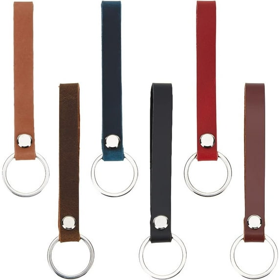 6 Pieces Leather Keychain 6 Colors Car Keychain with Key Rings Leather Keychain Loop Key Strap Keychain Holders for Men and Women Colorful