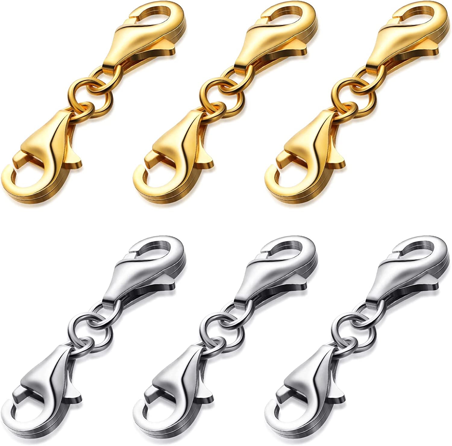 6 Pieces Lobster Clasps Double Lobster Bracelet Extender Small Silver