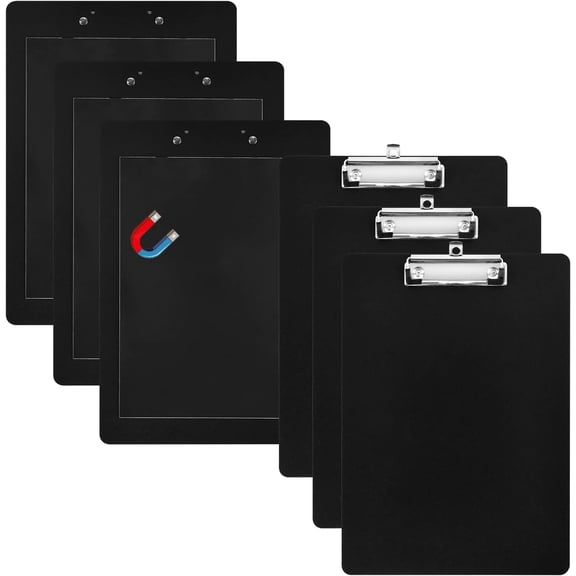 6 Pieces Magnetic Clipboards Letter Size Clipboards Black Clip Board with Low Profile 9X 12.5 Inch Standard Clip Hardboard Magnetic Clipboard for Refrigerator for Office Classroom Home Factory