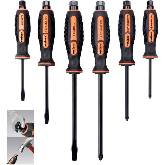 6-Pieces Magnetic bolster Screwdriver Set 3 Phillips 3 Flat Head Tips Fastening Chiselling and Loosening