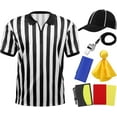 thumbnail image 1 of 6 Pieces Men's Official Referee Costume Set Official Umpire Jersey Collar Referee Shirt Cards Hat Whistle Penalty Flag Sandbag Rugby Referee Necessities, 1 of 7