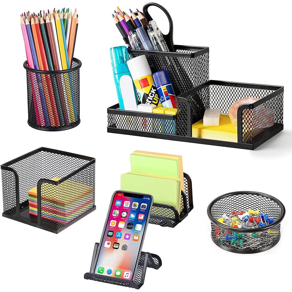 6 Pieces Mesh Desk Organizer, Office Desk Accessories Include Desk Pen