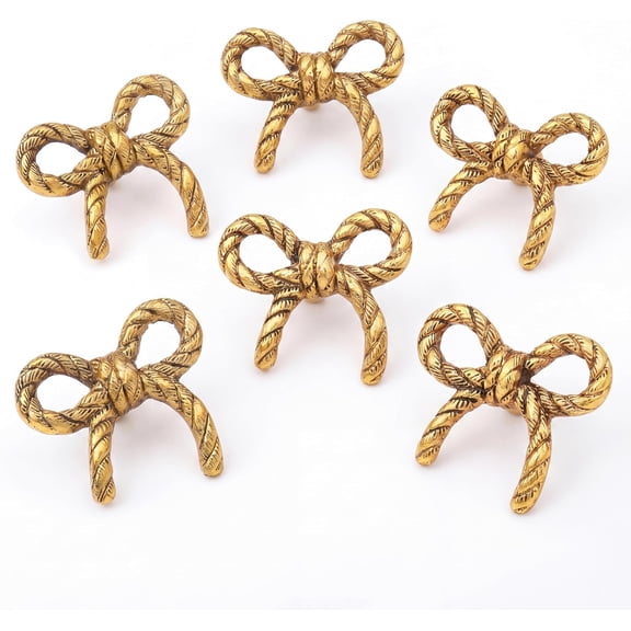 6 Pieces Metal Gold Bow Drawer Knobs for Kitchen Robe Cabinet Hardware Nursery Door Decorative Tie Kids Dresser Knobs Pulls Premium Vintage Knob