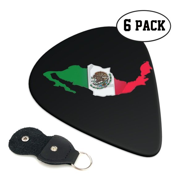 6 Pieces Mexico-Flag-Map Guitar Picks for Guitar Bass Music Instruments with 1 Pick Leather Pick Holder