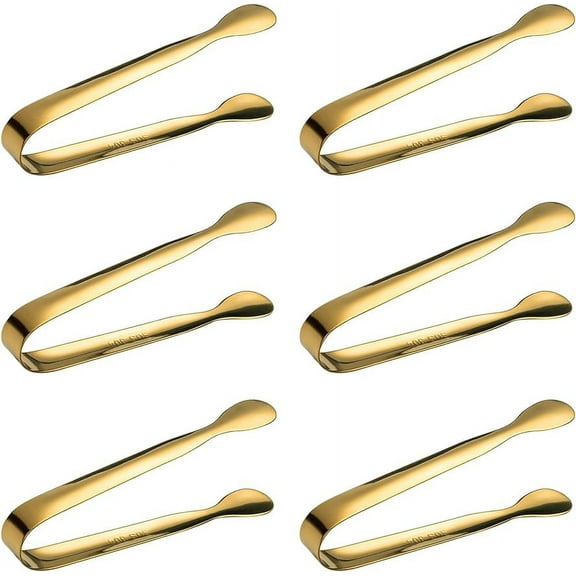 6 Pieces Mini Ice Tongs Sugar Tongs, Gold Stainless Steel Small Serving Tongs for Appetizers, Desserts, Coffee, Tea Party, Bar