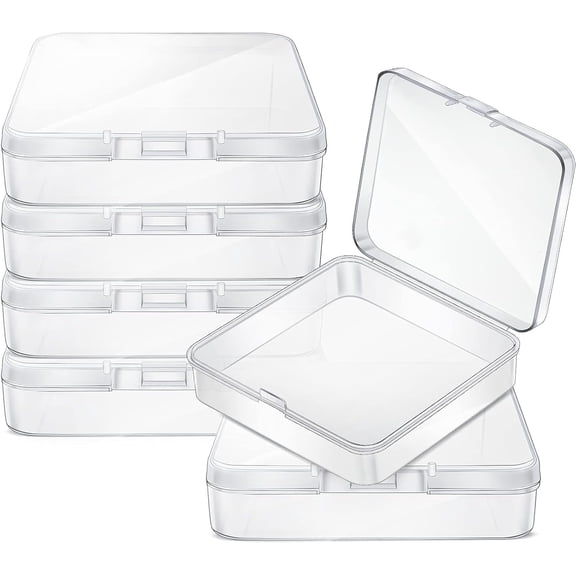 6 Pieces Mini Plastic Clear Beads Storage Containers Box for Collecting Small Items, Beads, Jewelry, Business Cards, Game Pieces, Crafts (3.3 x 3.3 x 1.1 Inch)