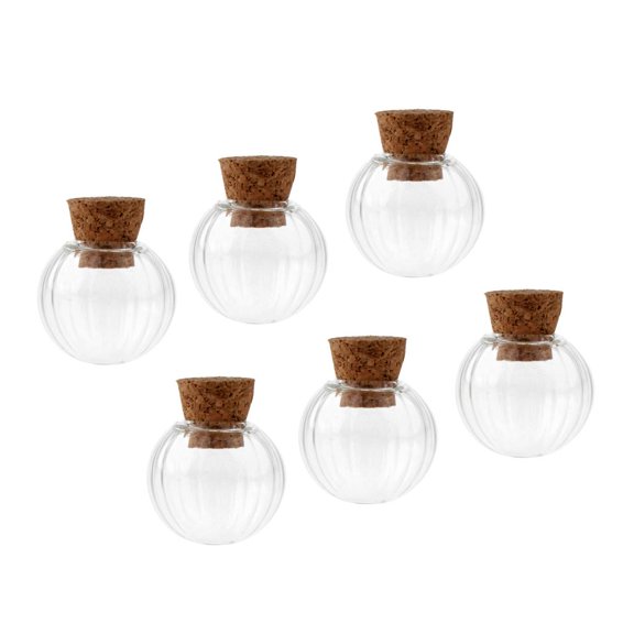 6 Pieces Mini Pumpkin Glass Vials Bottles with Cork Lid Jewelry Mini Bottle Small , 20mm