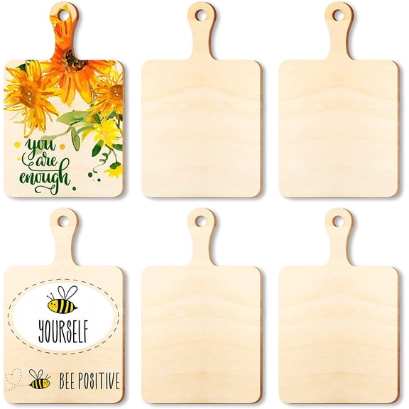 6 Pieces Mini Wooden Cutting Board with Handle Paddle Chopping Board Small Kitchen Serving Wooden Cooking Butcher Block for Christmas DIY Home Kitchen Cooking Vegetables Decor(9.1 x 5.5 Inch)