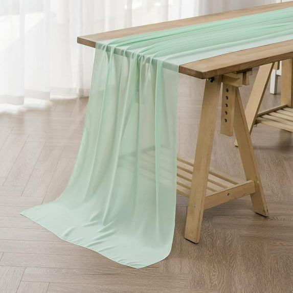 6 Pieces Mint Chiffon Table Runner 12x118 Inches for Wedding Reception Rustic Birthday Party Decorations