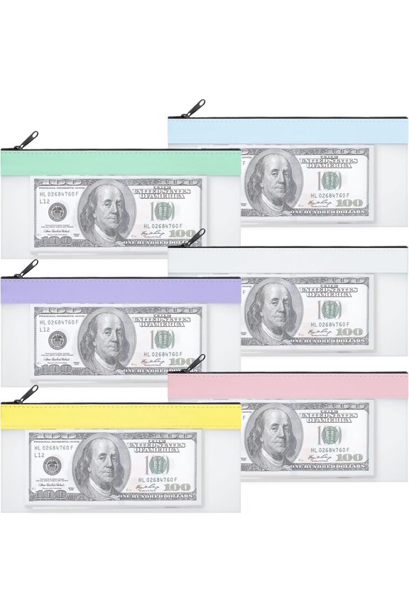 6-Pieces Money Envelopes for Cash, Multi-Purpose Money Bags with Zipper, Money Pouch 7.8 X 3.9 Inch Clear Cash Bag, Bank Deposit Bags for Coins Makeup School Supplies