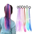 thumbnail image 1 of 6 Pieces Multicolor Braids Hair Extensions Accessories with Rubber Bands Rainbow Hairstyle Ponytails Braided Synthetic Hairpieces for Women Girls Kids, 1 of 6