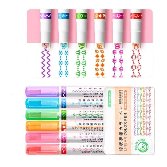6 Pieces Multicolor and Pattern Curves Markers for Craft Projects and Office Use